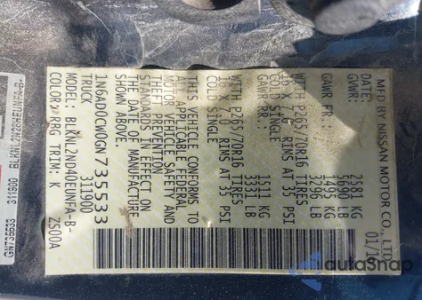 2016 Nissan Frontier Sv из США, поврежденный, VIN 1N6AD0CW0GN735533